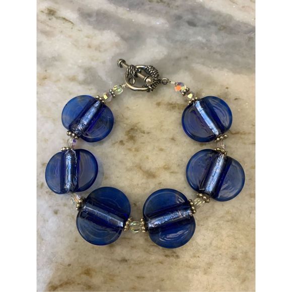 Cobalt Blue Vintage Flat Glass Bracelet #handmade #STUNNING - Picture 3 of 6